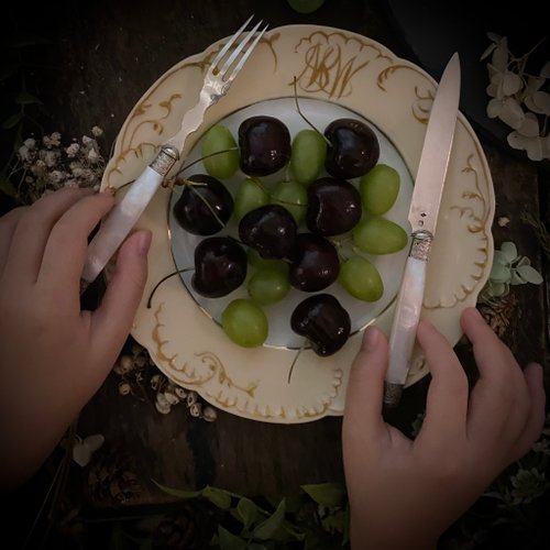 フランス ルイ16世様式 マザーオブパールハンドル 純銀製フルーツ