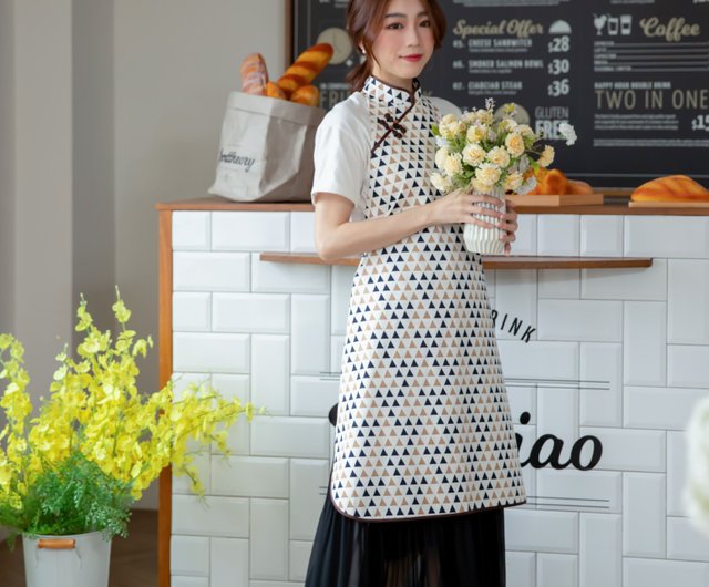 台湾 モカ幾何学模様のチャイナドレス風エプロン Cheongsam Monmon