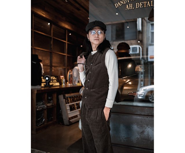 送料無料】台湾 フランスのコーデュロイハンティングベスト-ブラウン