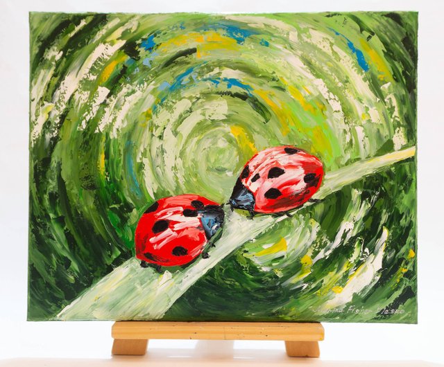 タイ てんとう虫の絵赤いカブトムシオリジナルアート昆虫カップル友情