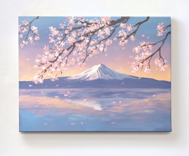 台湾 【体験・アクティビティ】富士山と桜の風景画 掛け絵 アート作品