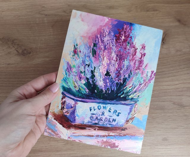 ロシア ラベンダーの油絵 ラベンダーの小さなアート 野の花の絵 花の
