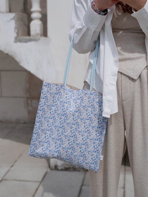 リバティ ブルー 薄手コットンバッグ レトロ小花柄 2024年新作 ins風