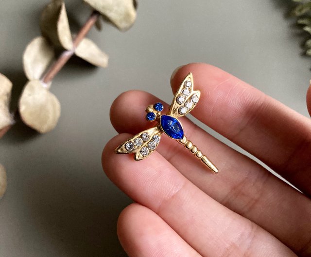 台湾 80年代アメリカのアンティークサファイアブルー石ブローチピン