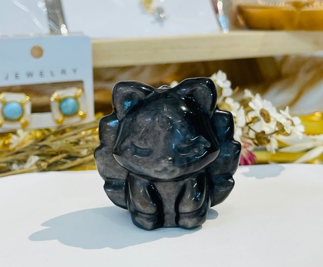 台湾 遊び心のある九尾の狐を象ったシルバー石の置物は、邪悪な霊を