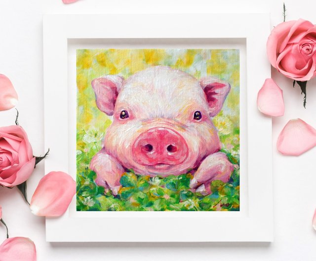 SOLD】1点物原画 豚 子豚 ぶたの絵画 幸運 日本の画家 日本製 INFINITY
