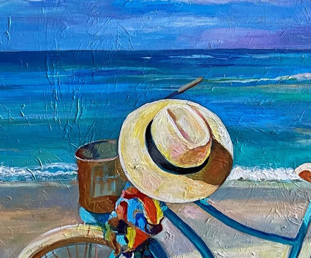 送料無料】イスラエル 自転車と夏の海。 オリジナルアート