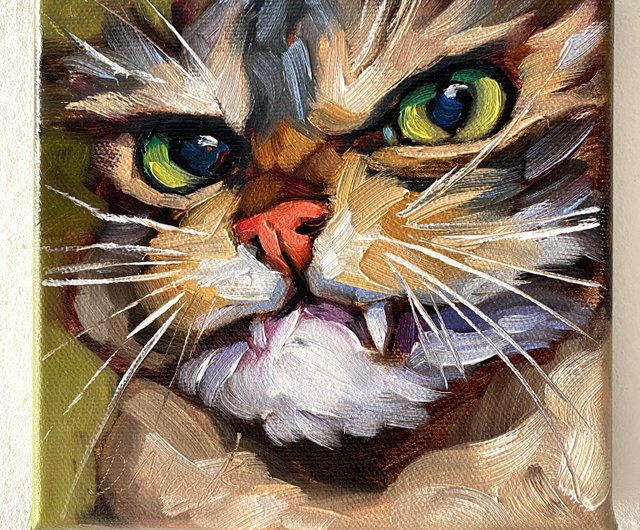 ロシア 猫の肖像画 オリジナルペットアートワーク 油絵キャンバス 6x6