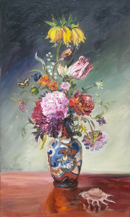 ベラルーシ 花瓶に入った美しい花の静物画油絵オリジナルアートワーク