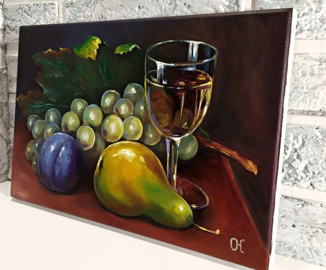 油絵 絵 絵画 インテリア 額付(白) uF6-061203 静物 果物 ぶどう 絵画