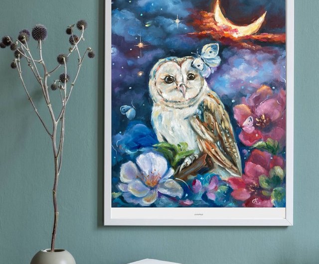 ロシア 花の中のフクロウ 油彩原画・夜画・月画 Soulart - Pinkoi