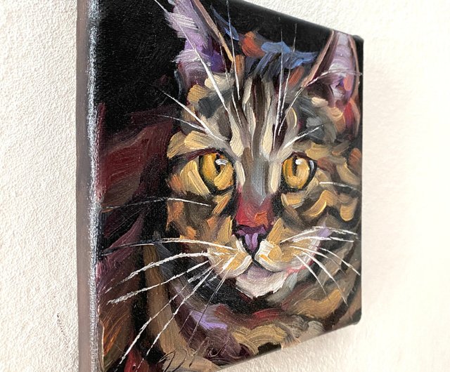 ロシア 猫の肖像画 オリジナルペットアートワーク 油絵キャンバス 6x6