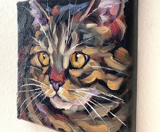 ロシア 猫の肖像画 オリジナルペットアートワーク 油絵キャンバス 6x6