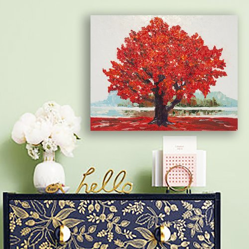 タイ オークの木の絵画植物オリジナルのアートワークの木QuercusRubra
