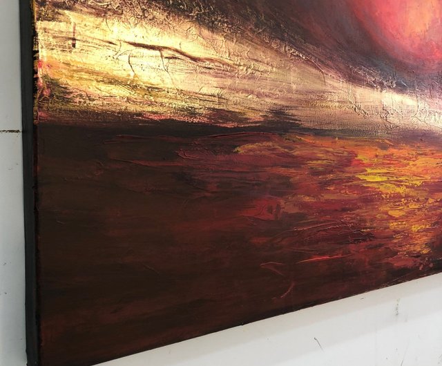 送料無料】スペイン 抽象油絵 特大抽象画 キャンバスに描かれた赤い絵