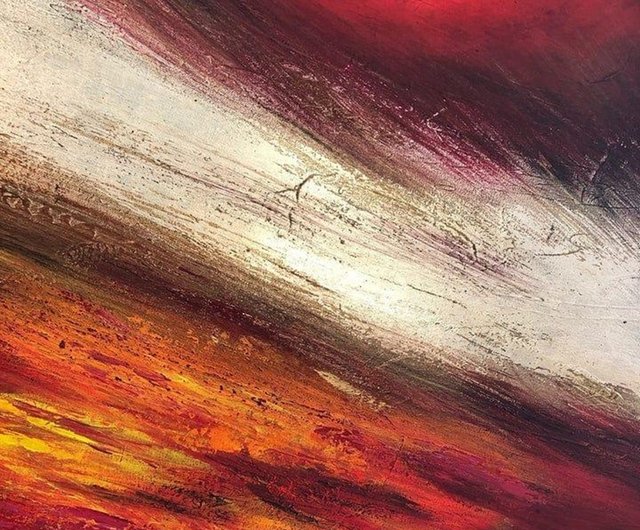 送料無料】スペイン 抽象油絵 特大抽象画 キャンバスに描かれた赤い絵