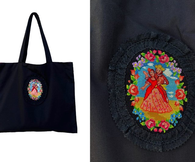 タイ 久下美智子ハンドバッグ、ハンドメイド、手刺繍、クロスステッチ