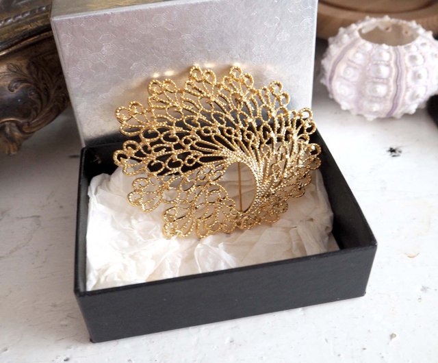 5%OFF】香港 ヴィンテージゴージャスゴールド大穴フェザーブローチ高貴