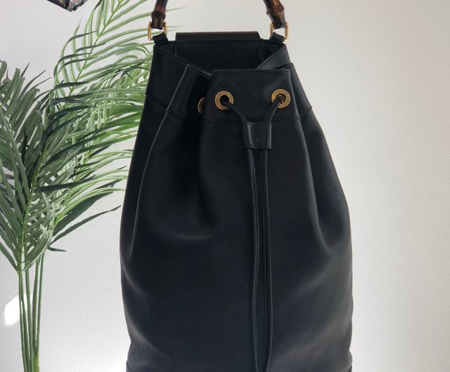 日本直送 名牌中古包 】GUCCI グッチ バンブー レザー 巾着 ショルダー