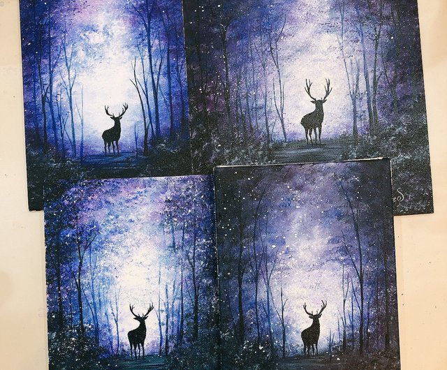 台湾 星空鹿アクリル画油絵カスタム手描きフレームレス絵画ギフト誕生