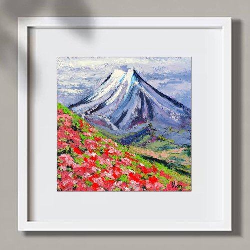 タイ 山 絵画 野の花 風景 オリジナルアート 花 畑 フィールドハーブ
