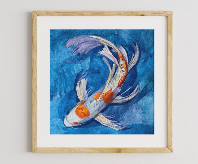 俄羅斯錦鯉魚畫，水彩藝術，原創錦鯉牆藝術，日本牆壁裝飾ArtLizzi