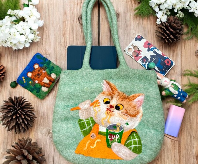 送料無料】台湾 羊毛フェルトショルダーバッグ 大トート 文系女子向け