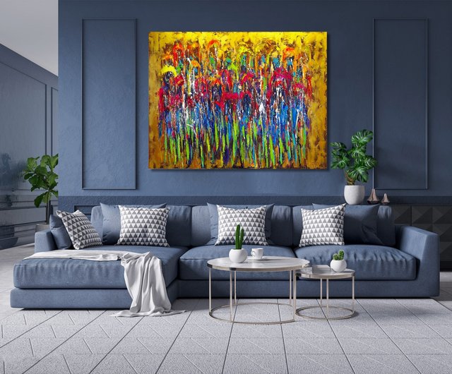 送料無料】スペイン キャンバスに描かれたカラフルな現代絵画 大胆な多