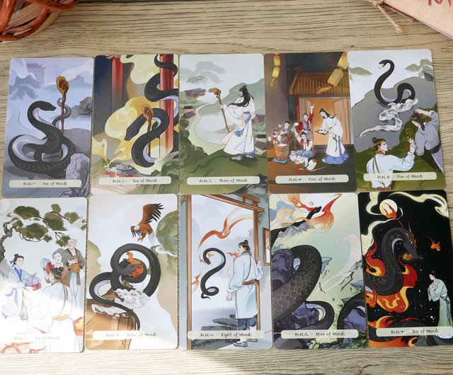 霊蛇タロットカード 古風イラスト 水墨画 中国式美学 オラクルカード