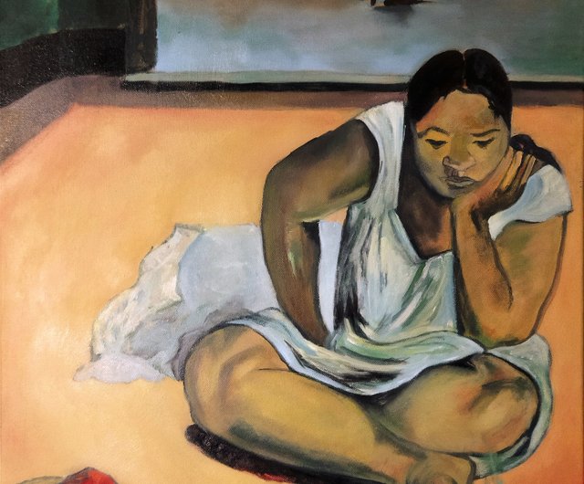 一点物 油絵 緑 女性 黒 キャンバス 一点物 油絵 緑 女性 黒