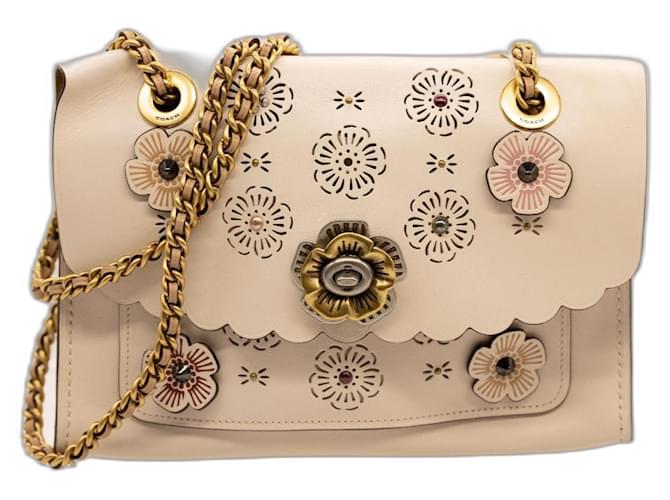 Coach Tea Rose Cutout Shoulder Bag Beige Leather ref.2380249