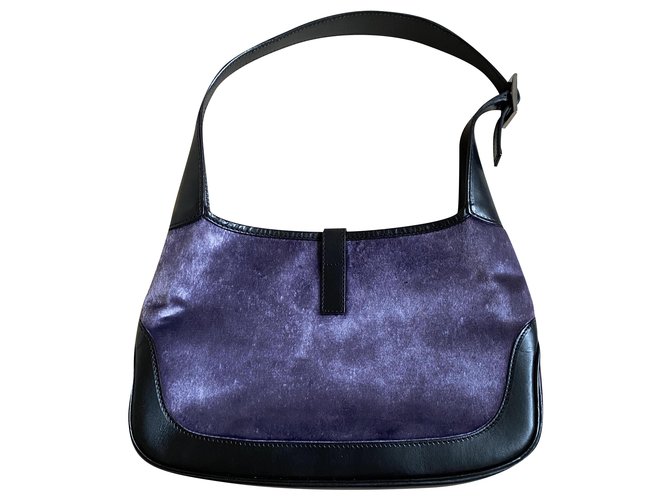 Gucci Vintage Jackie Black Purple Leather Velvet ref.258686 - Joli