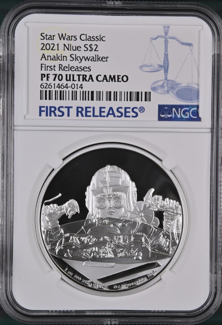 STAR WARS CLASSIC ANAKIN SKYWALKER 2021 SILVER COIN NGC PF70 FIRST