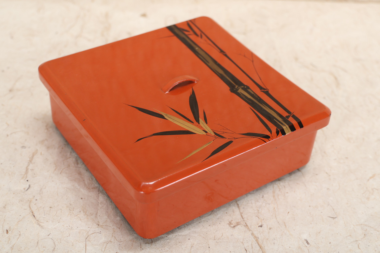 Vintage Japanese Lacquer Box with Bamboo Motif — 1980s, Showa Era