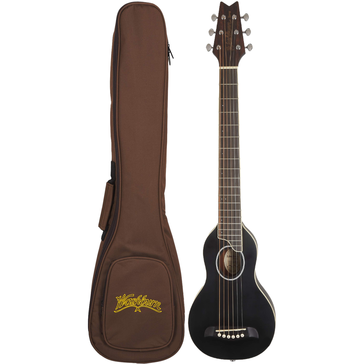 Washburn Rover RO10SBK Travel Acoustic Guitar with Gig Bag, Matte