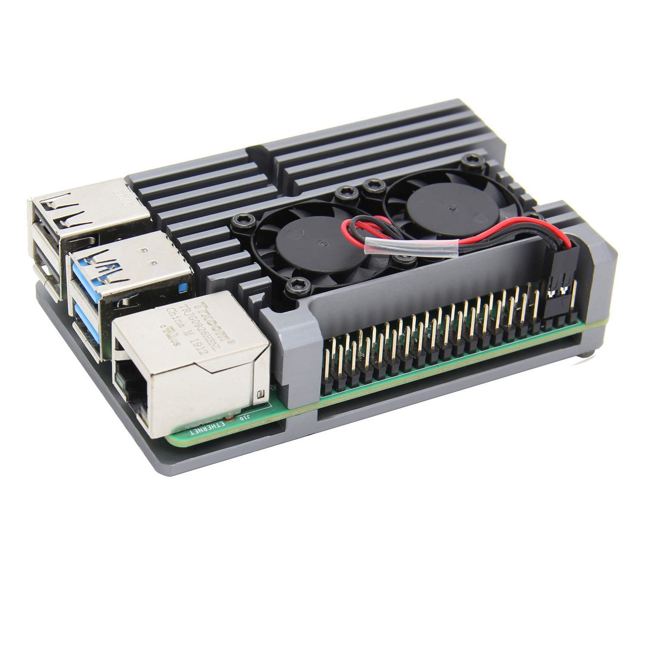 Armor Case with Dual Fan for Raspberry Pi 4 Model B - Grey - PiShop.us