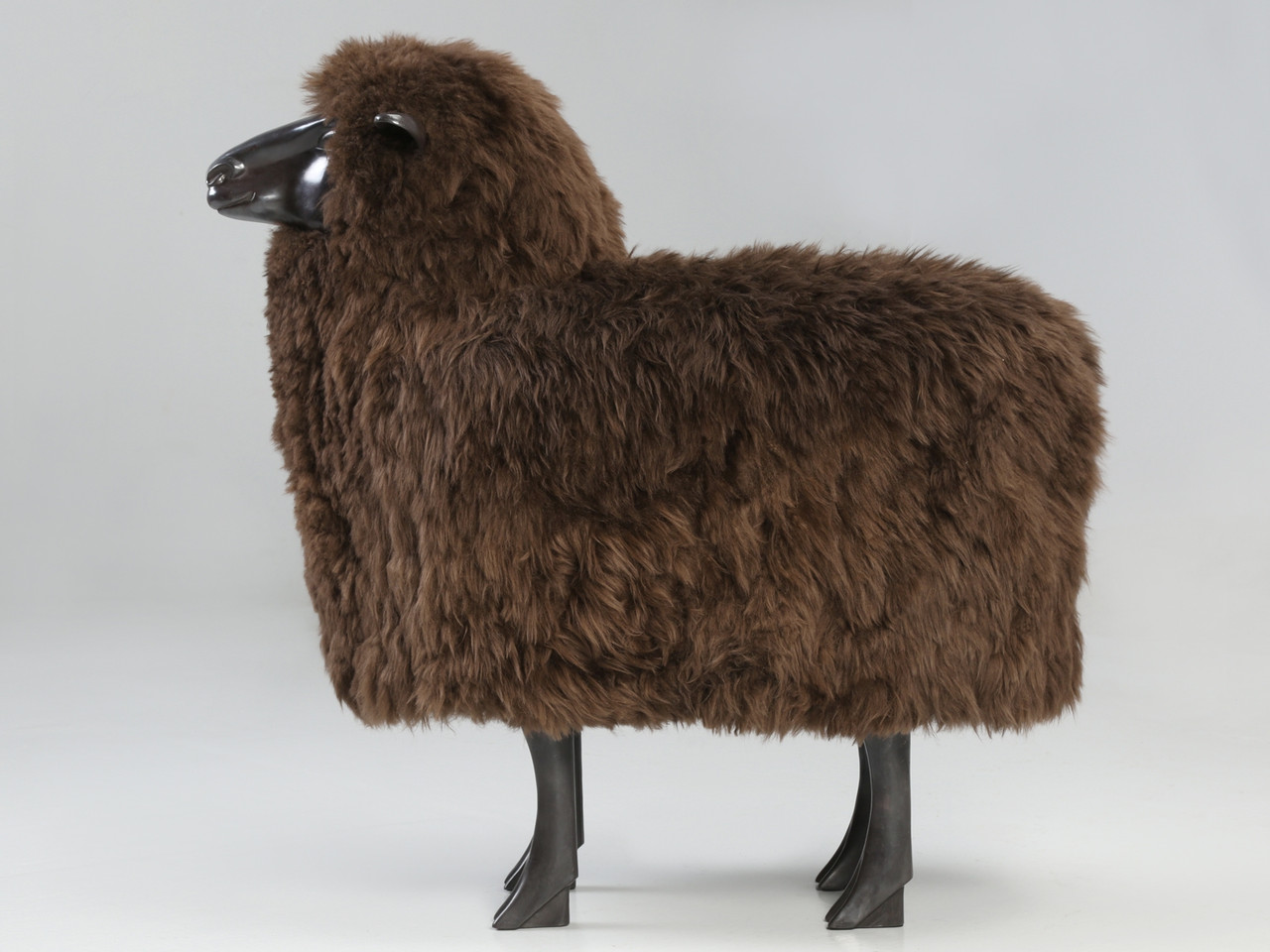Solid Bronze Sheep with Real Brown Sheep Fur | Old Plank