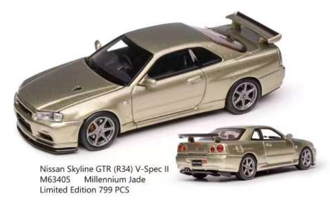 1/64 Motorhelix Nissan Skyline GT-R R34 V-Spec II (Millennium Jade