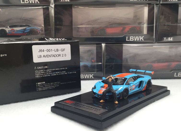 1/64 LBWK LB works Aventador 2.0 Gulf w/ Kato's San Figure Diecast