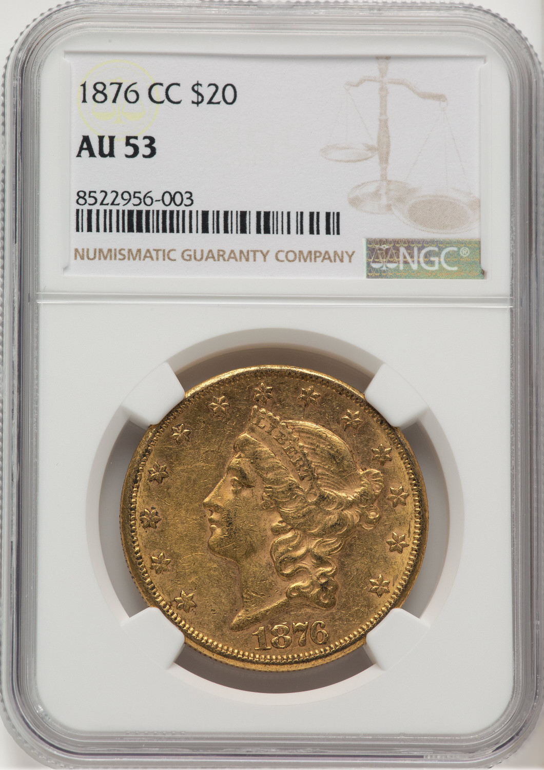 1876-CC $20 Liberty Double Eagle NGC AU53 - LCR Coin