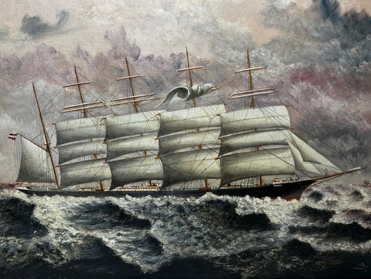 Large Seascape with 5 Masted Steel Hull Sailing Ship Potosi