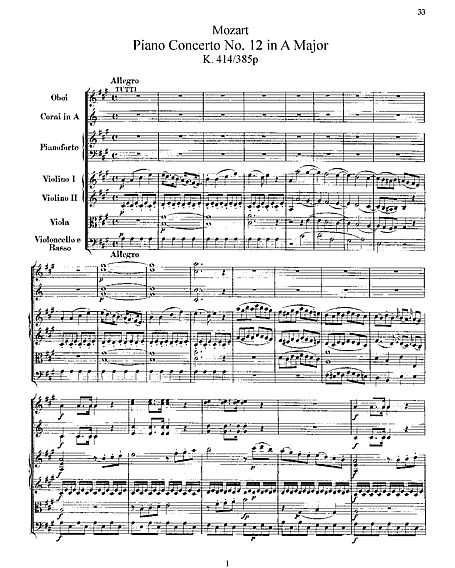 Piano Concerto No. 12 Full Score - - 楽譜 - カントリーアン, 無料楽譜