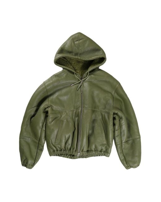 Stussy Shearling-Lined Leather Hooded Jacket in Green for Men | Lyst