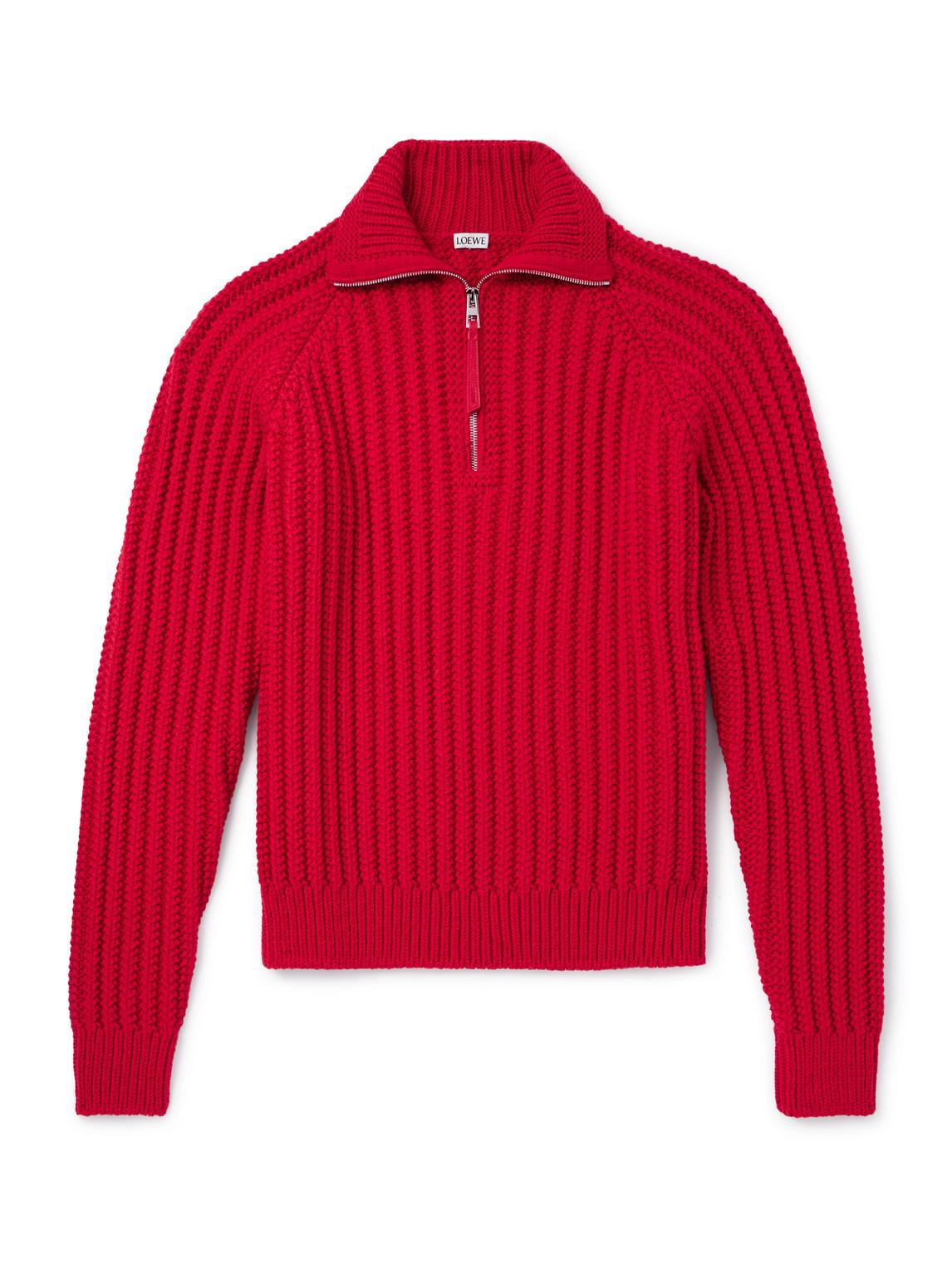 Loewe Fisherman Ribbed Wool Half-zip Sweater in Red for Men | Lyst