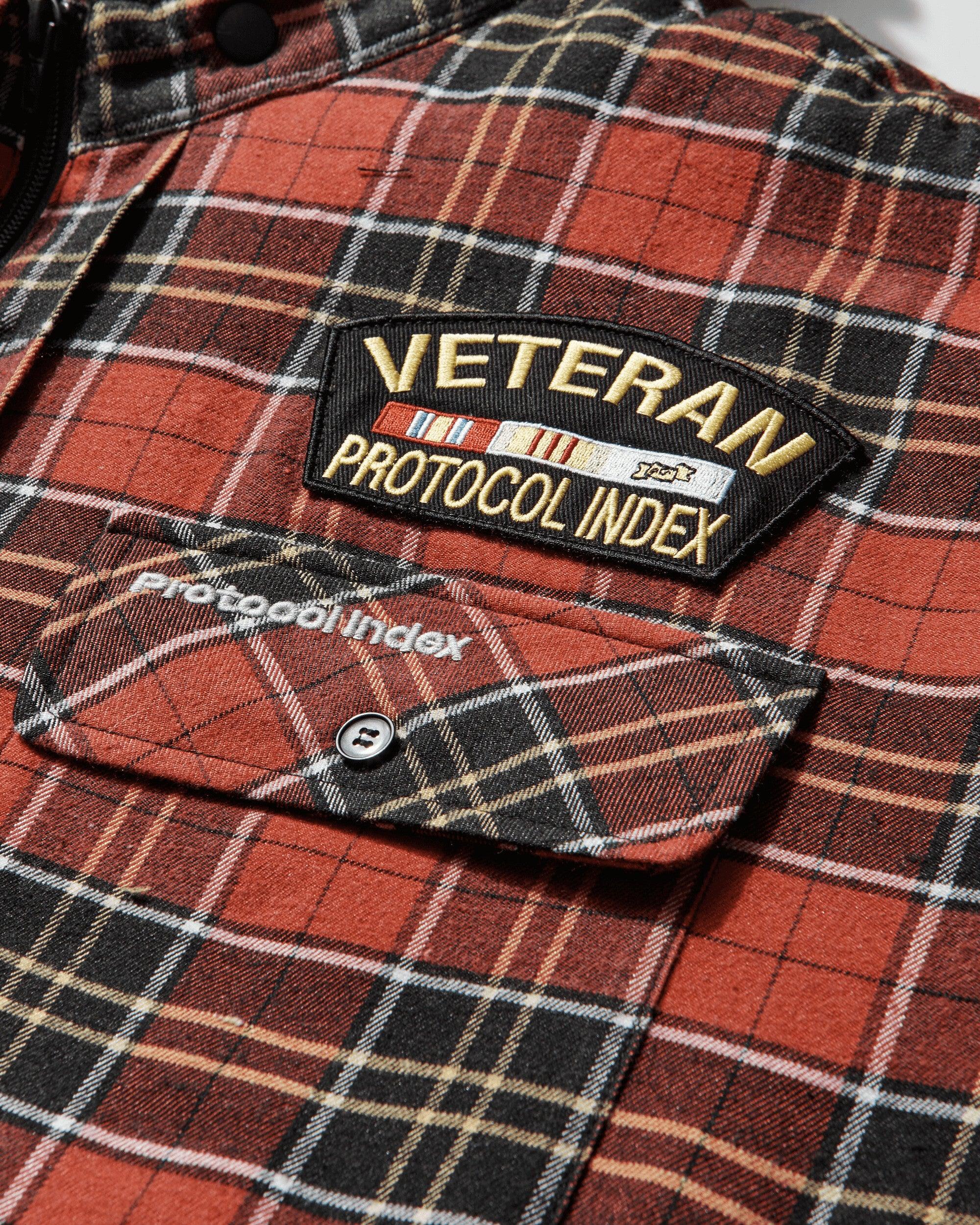 Protocol Index S Fur Collar Flannel Check Shirt Jacket in Red for