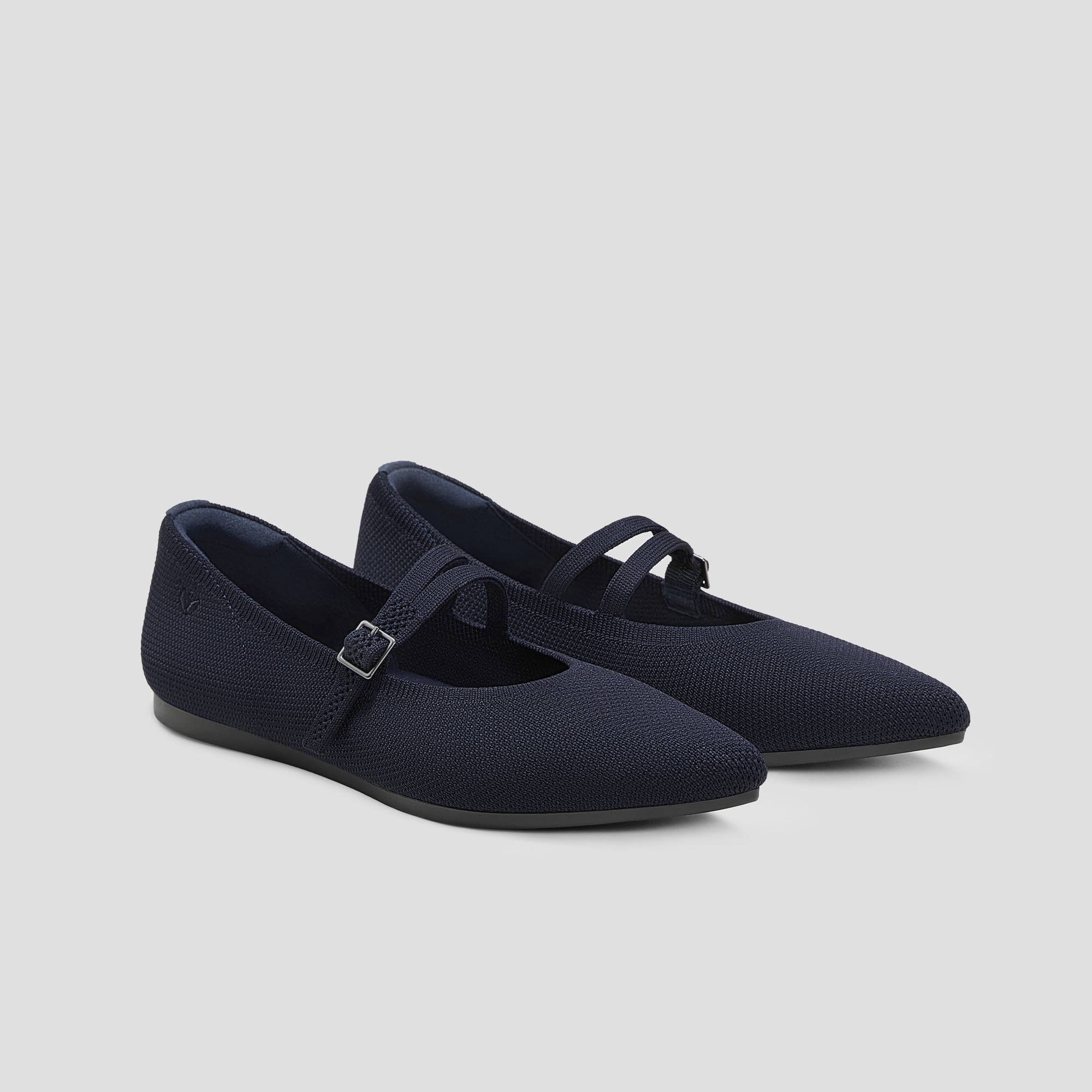 Pointed-Toe V-Strap Mary-Jane Flats (Aria Mary-Jane), NAVY, EU35