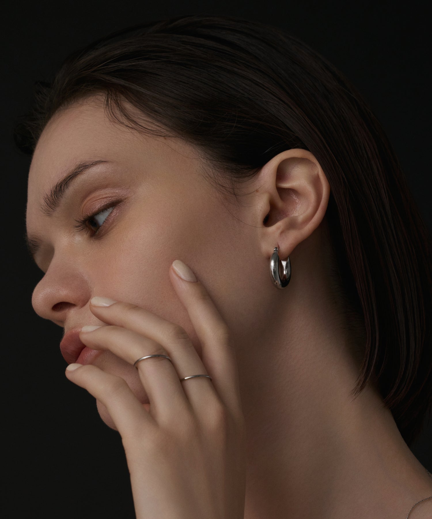 シルバー]シンプルフープピアス