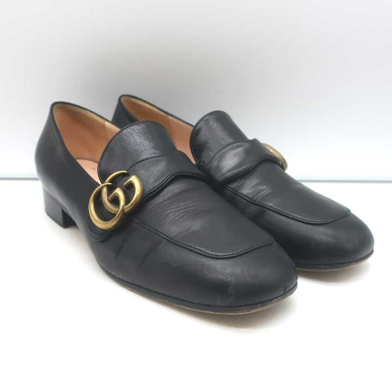 Gucci GG Marmont Flat Loafers Black Leather Size 37.5 – Celebrity