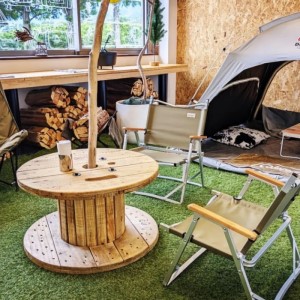 お家でキャンプ「ケーブルドラムのテーブル」Sサイズ（Φ54cm×高さ45cm