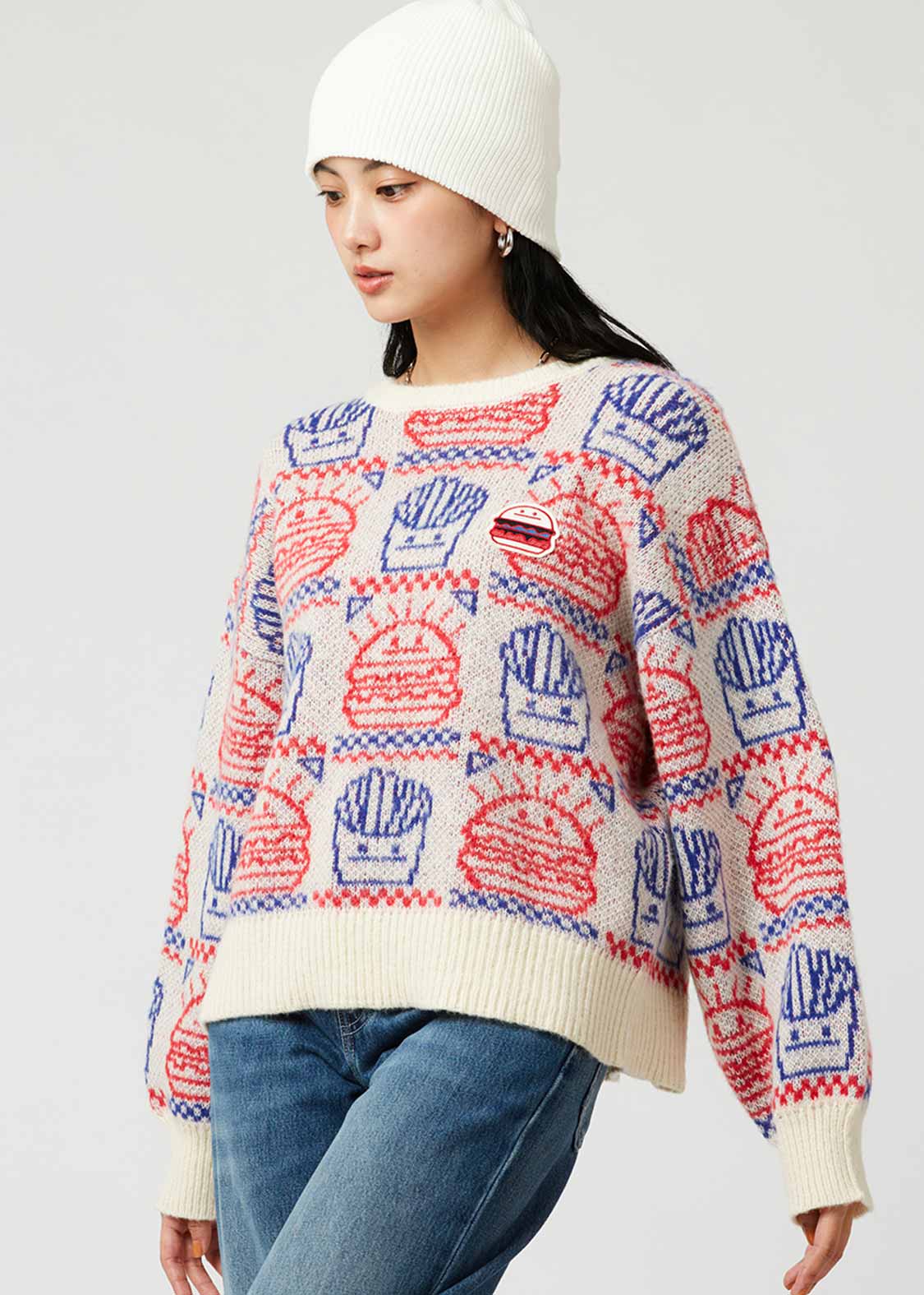 グラニフ Re:繋がる ウォッシャブルジャカードニット アジカン XL 中古